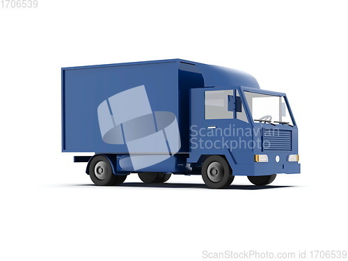 Image of Blue Toy Commercial Delivery Truck on a White Background