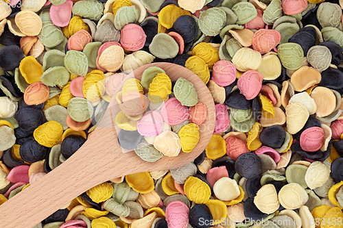 Image of Rainbow Pasta in a Wooden Spoon