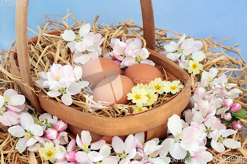 Image of Fresh Eggs for Breakfast with Spring Flowers