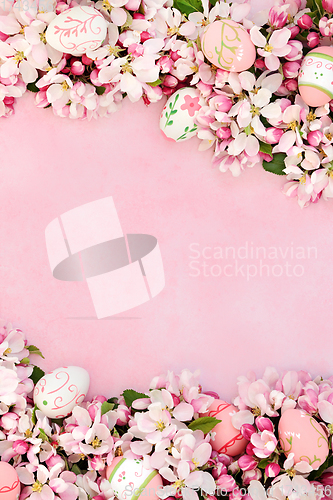Image of Easter Egg and Apple Blossom Background Border