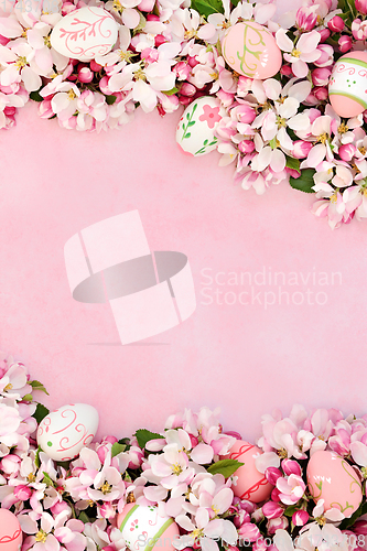 Image of Easter Egg and Apple Blossom Background Border