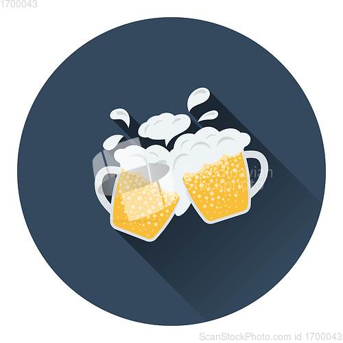 Image of Two clinking beer mugs with fly off foam icon