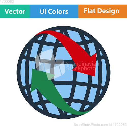 Image of Flat design icon of Globe with arrows