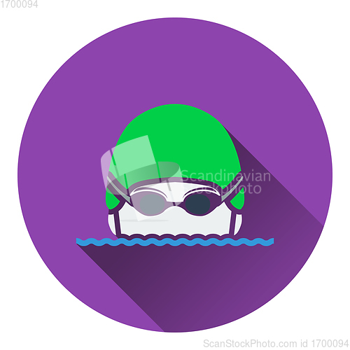 Image of Icon of Swimming man head with goggles and cap 