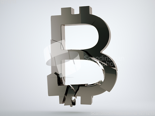Image of Black bitcoin symbol shattered and broken