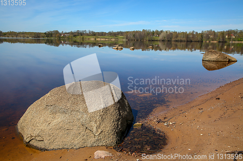 Image of River landscape with big stones in Latvia.