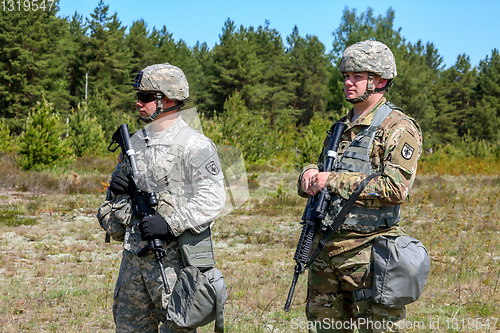 Image of Soldiers in military training Saber Strike in Latvia.