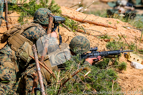 Image of Soldiers in military training Saber Strike in Latvia.