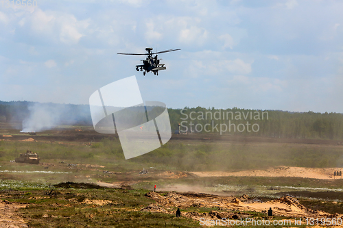 Image of Fighting helicopter in military training Saber Strike in Latvia.