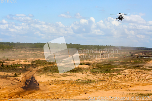 Image of Fighting helicopter in military training Saber Strike in Latvia.