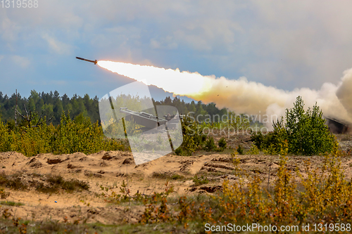 Image of Launching rocket in military training Saber Strike in Latvia.