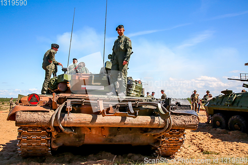Image of Soldiers on tank in military training Saber Strike in Latvia.