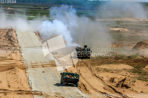 Image of Armored vehicles in training Saber Strike in Latvia.