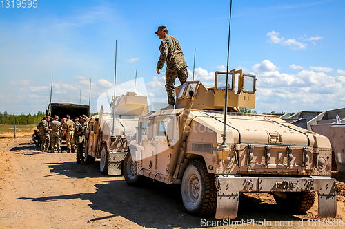 Image of Armored vehicles in training Saber Strike in Latvia.