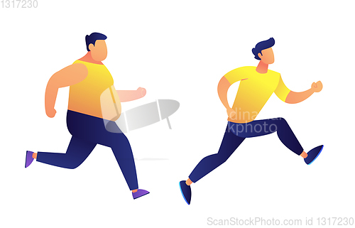 Image of Fat and slim men running vector illustration.