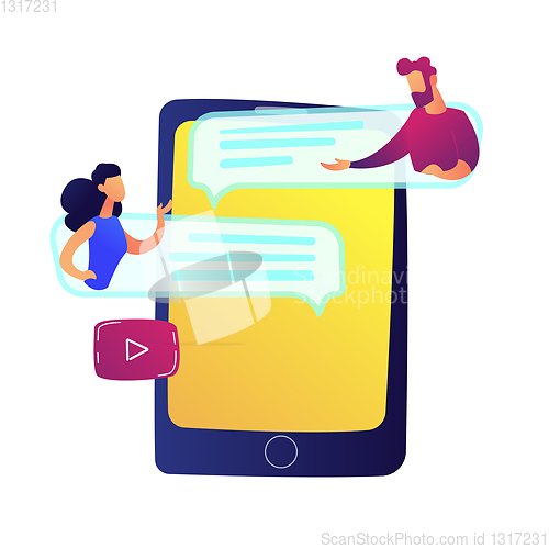 Image of Business people talk on internet forum in tablet vector illustration.