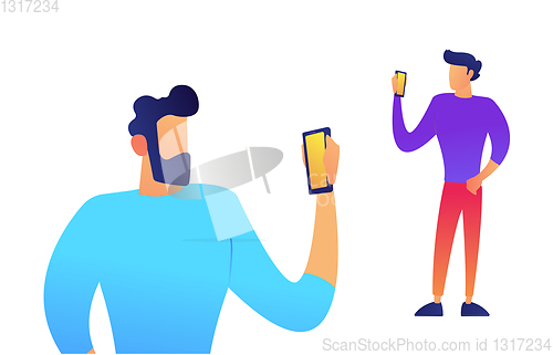 Image of Two businessmen with mobile phones vector illustration.