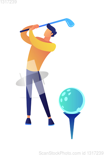 Image of Businessman playing golf vector illustration.