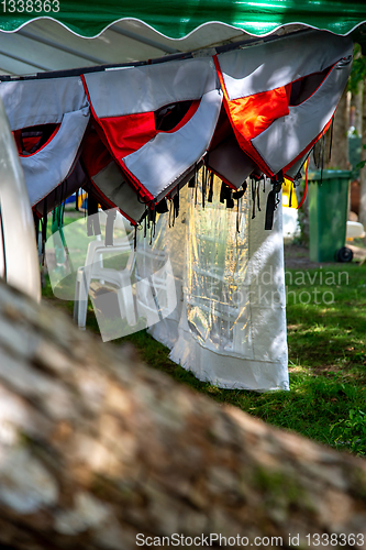 Image of Life jackets drying in the shed.