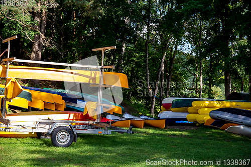 Image of Kayaks for rent near to the river.