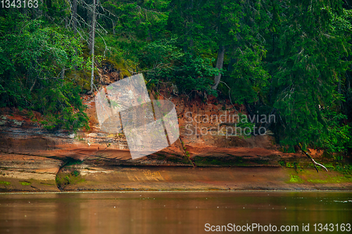 Image of Landscape with river, cliff  and forest in Latvia.