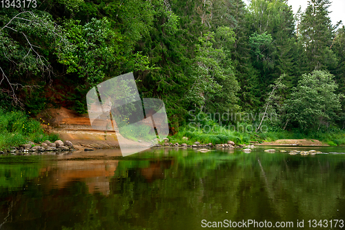 Image of Landscape with river, cliff  and forest in Latvia.