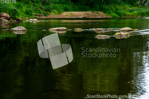 Image of Landscape of river and reflection of green forest.