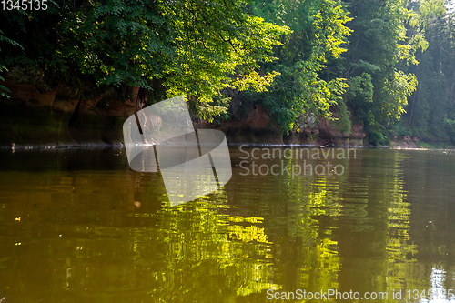 Image of Landscape with river, cliff  and forest in Latvia.