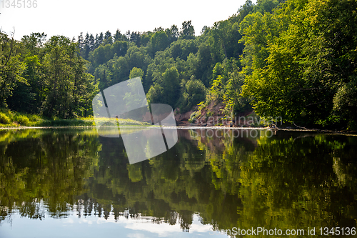 Image of Landscape with river, cliff  and forest in Latvia.