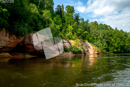 Image of Landscape with river, cliff  and forest in Latvia.