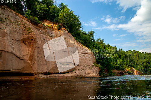 Image of Landscape with river, cliff  and forest in Latvia.