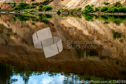 Image of Landscape with cliff reflection in river.