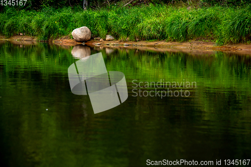 Image of Landscape of river and reflection of green forest.