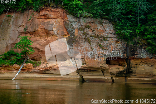 Image of Landscape with river, cliff  and forest in Latvia.