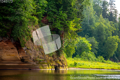 Image of Landscape with river, cliff  and forest in Latvia.