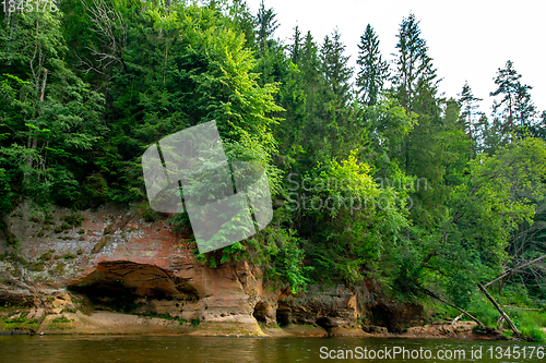 Image of Landscape with river, cliff  and forest in Latvia.