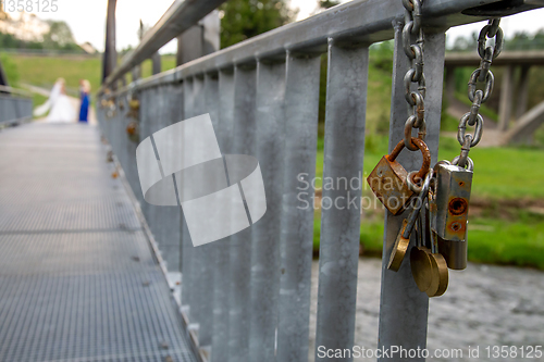 Image of Locks on the metal bridge in Latvia. 