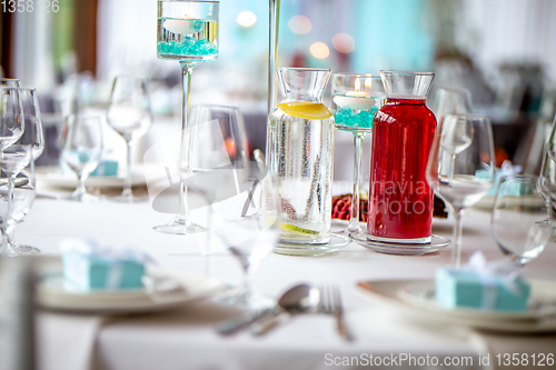 Image of Jugs with lemonade on the wedding table