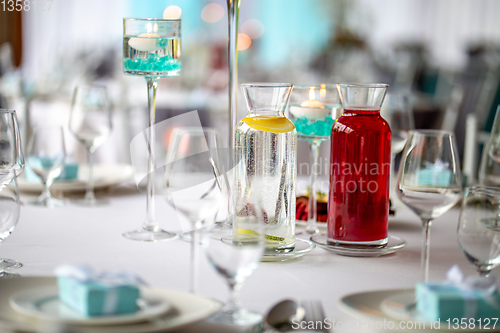 Image of Jugs with lemonade on the wedding table