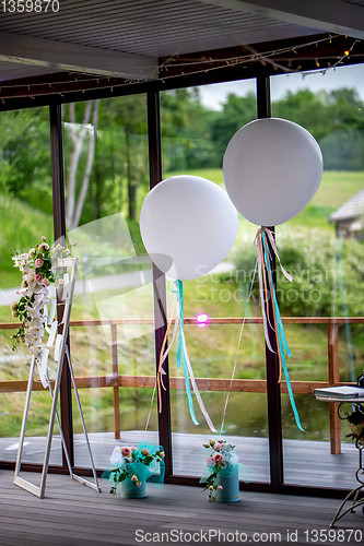 Image of Room decorated for wedding party in restaurant
