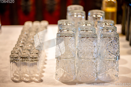Image of Glasses on the table in restaurant.
