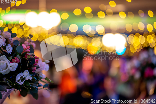 Image of Bridal flowers bouquet on colorful light background