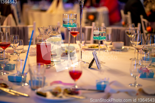 Image of Tables setting for wedding party in restaurant