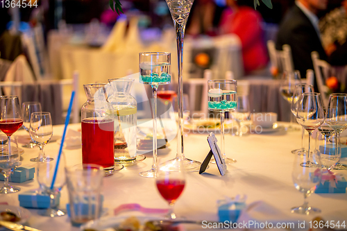 Image of Tables setting for wedding party in restaurant