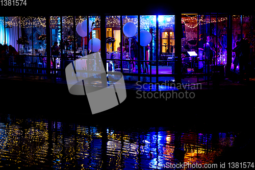 Image of Wedding celebrations at night with spotlights