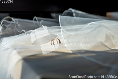 Image of Wedding rings on the bridal veil