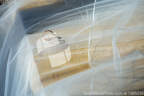 Image of Wedding rings on the bridal veil