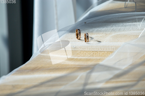 Image of Wedding rings on the bridal veil