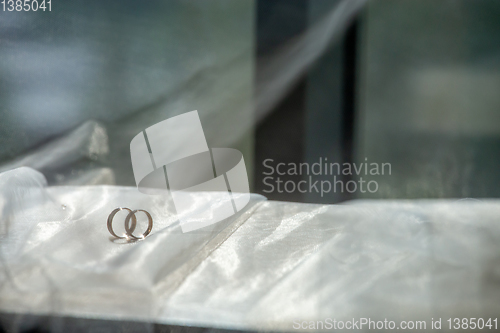 Image of Wedding rings on the bridal veil