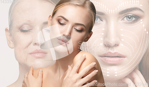 Image of Beautiful female face, concept of skincare and lifting